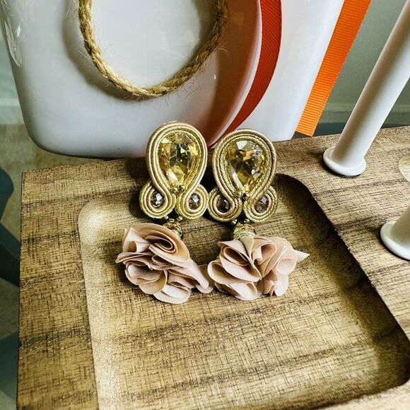 Handmade Dangle Drop Earrings with Chrystals Soutache handcrafted UniqueJewelry - Picture 9 of 9